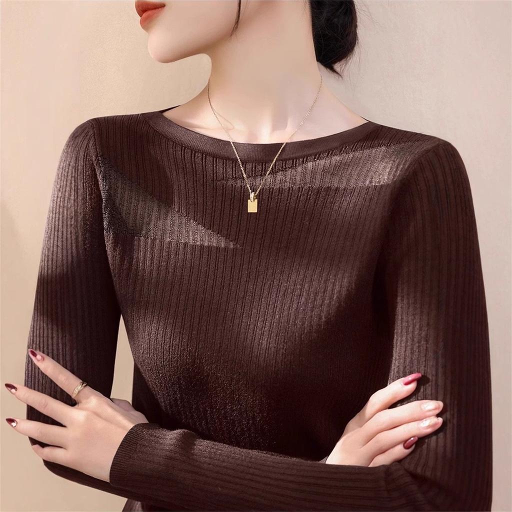 WTEMPO Women's Round Neck Lace Mesh Knitted Sweater Women's Sweater Spring and Summer