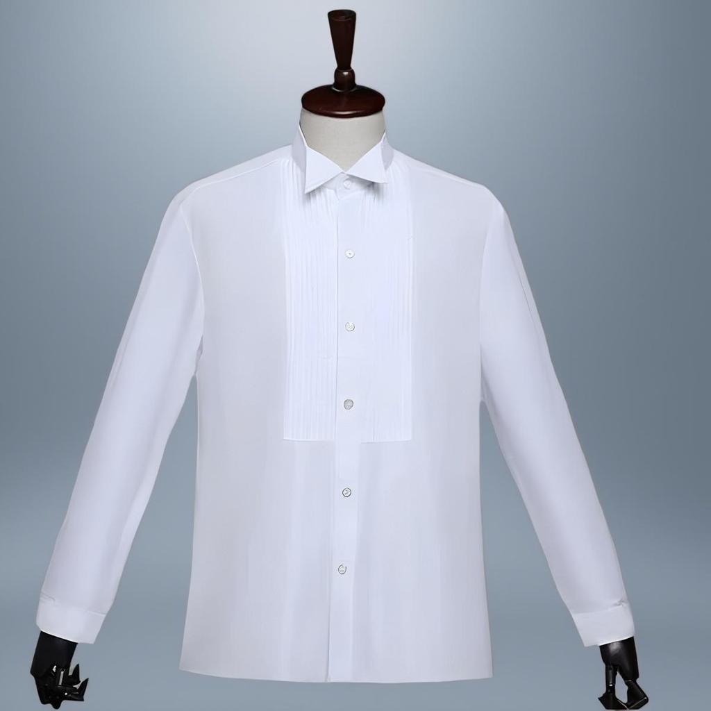 Camisa Branca de Performance Masculina com Gravata Borboleta - Manga Comprida Roupa Formal para Palco, Coro e Banquetes.