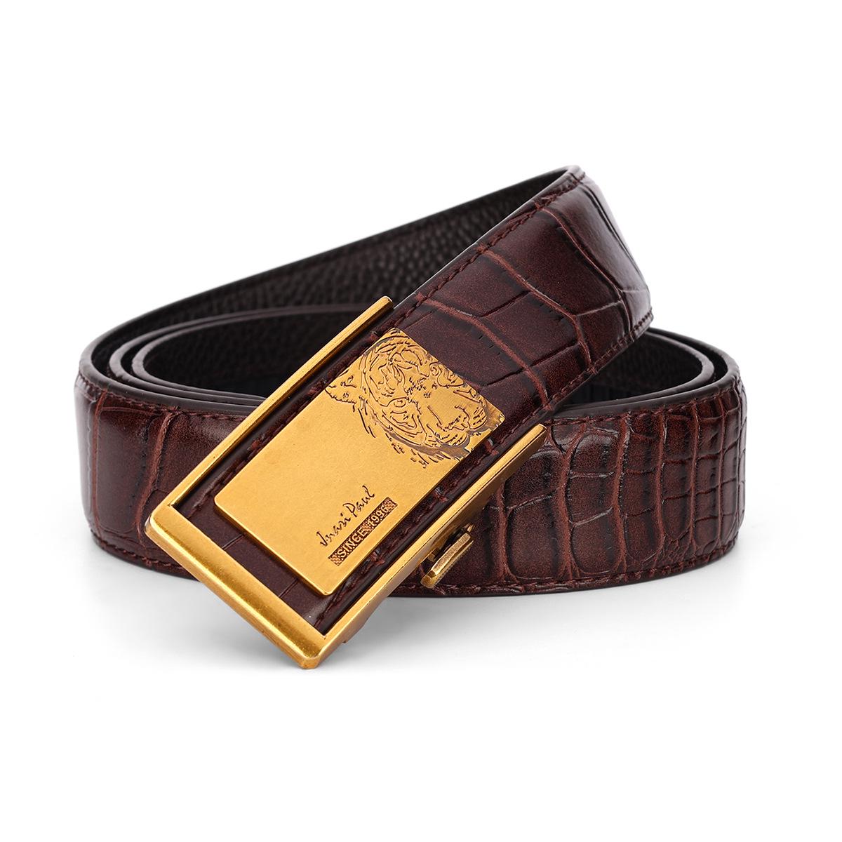 Men s Automatic Buckle Leather Belt - Top Layer Cowhide, Classic Casual Fashion for All Ages 120 cm