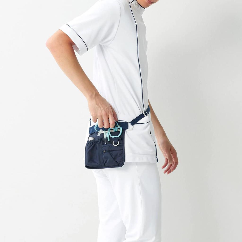 [Anfamie] Nurse Pouch Organizer, Lightweight, Slim, 2-Way, with Belt, Large Capacity, Navy
