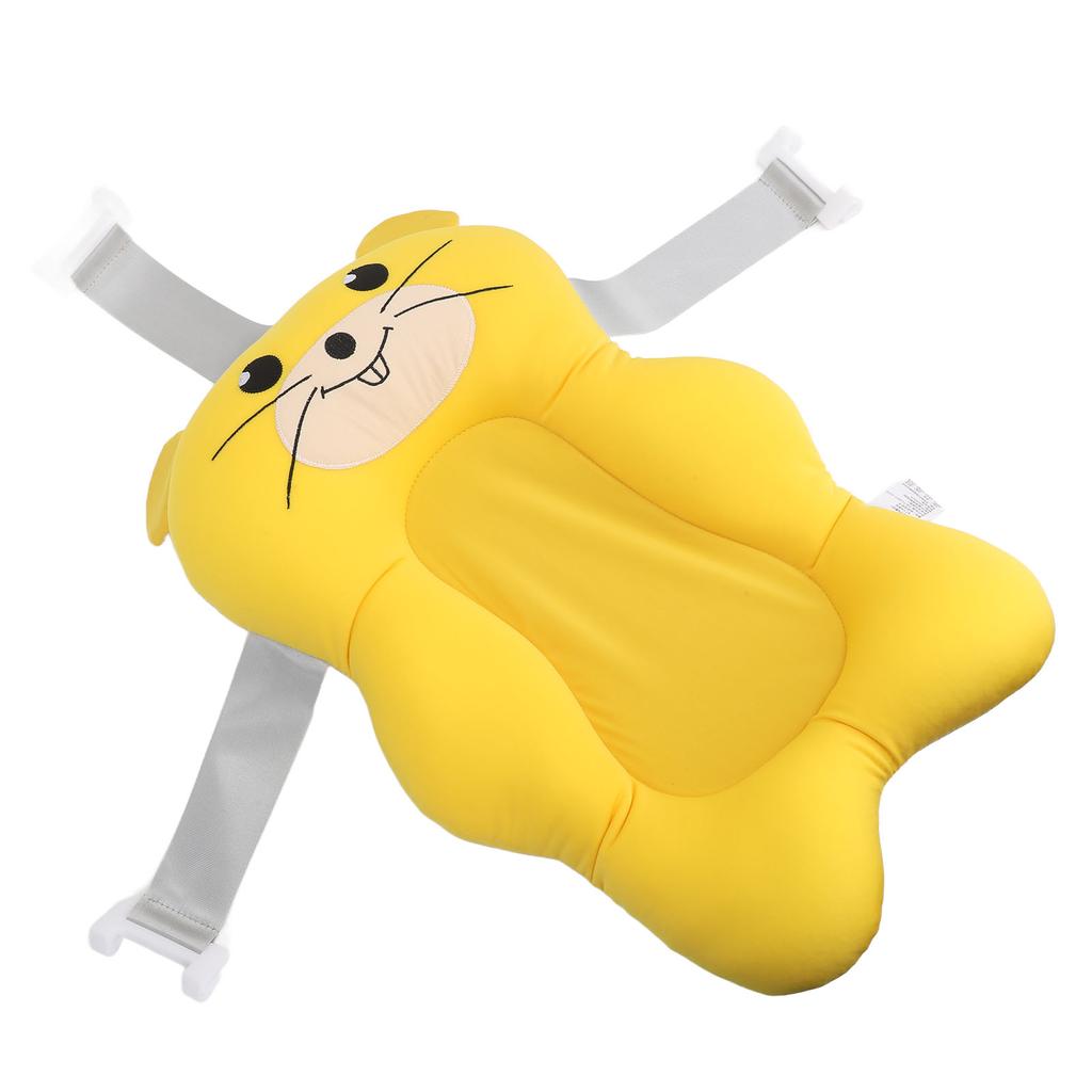 Baby Bath Tub Pad Cartoon Animal Shaped Adjust Strap Soft Pillow Sink Bath Cushion Yellow