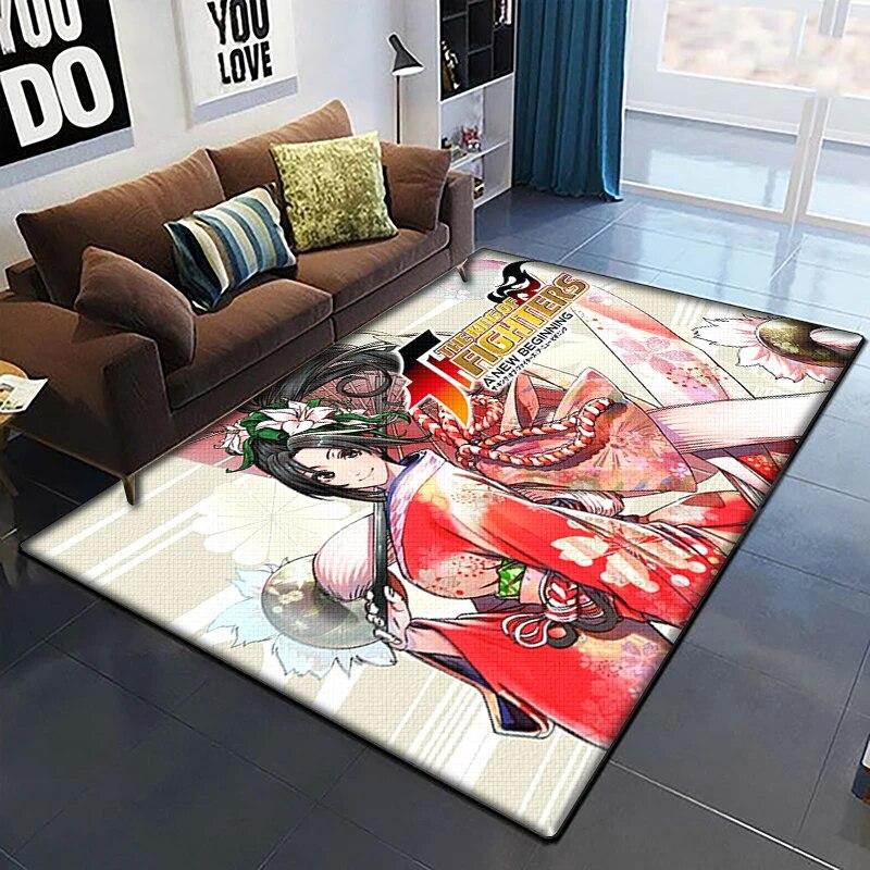 KOF Anime Krásný Malovaný Koberec do Obývacího Pokoje Velký Plošný Koberec Černý Měkký Koberec Domácí Dekorace Podložky Boho Koberce Piknik