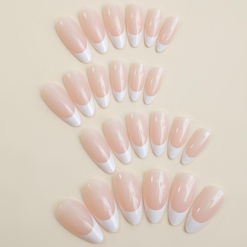 Almond French White Edge Wearable Press-On Nail Art Patches