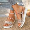Summer new sandals wear large size casual two wear hemp rope woven wedge heel colored sandals women