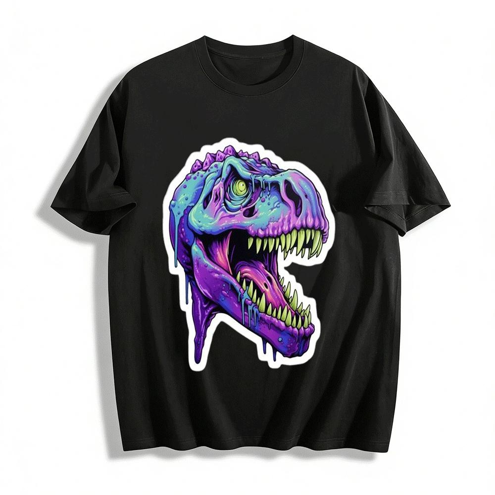 

Liquid Style Colorful T-Rex Print Cool Casual Short Sleeve T-Shirt Pure cotton T-shirt XXS