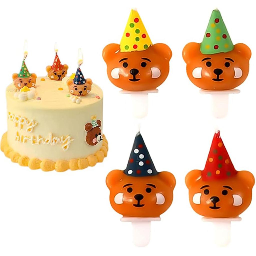 Bear Birthday Candles Cute Bear with Birthday Hat Candles Cartoon Bear Candles for Birthday Cake Decoration Wedding Bear Candles