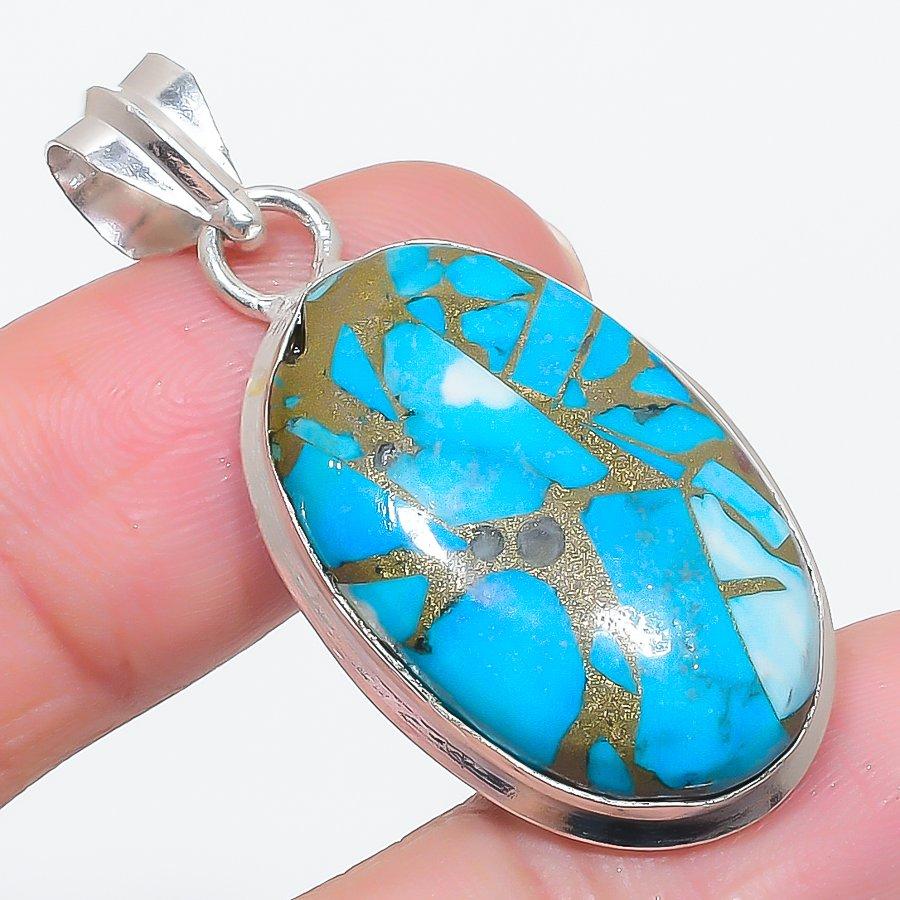 

Natural Copper Blue Turquoise 925 Sterling Silver Jewelry Pendant 1.77 N1d07