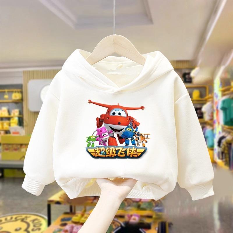 

Детский мультяшный принт Super Wings, удобная толстовка с капюшоном, осенне-зимняя, для активного отдыха на улице, спортивные топы с длинным рукавом 130