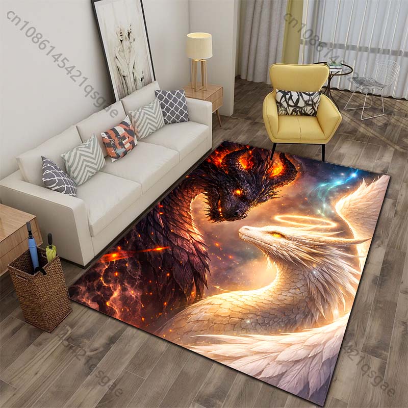 Fiery black dragon versus angelic white dragon Print Carpet for Living Room Bedroom Sofa Home Decor Non-slip Mat Luxury Gift 40x60cm