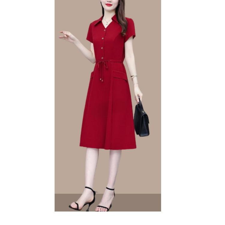 Modisches Sommerkleid für Mütter Lockere Passform Bindegürtel Elegant und Schlankmachend Mittelalte Frauen