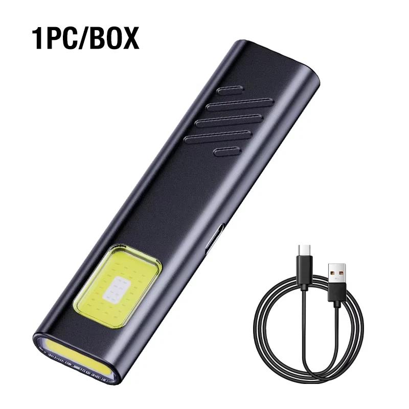 Multifunctional Keychain Flashlight USB Rechargeable Mini Flashlight With COB Work Light Keyring Camping Walking Pocket Lamp