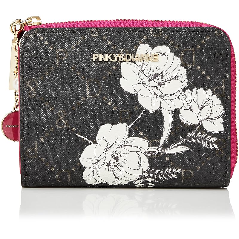 

[Pinky and Diane] L-shaped zipper bifold wallet [Flower Paint] original logo print floral motif Hard to get hurt card storage compact PVC cowhide