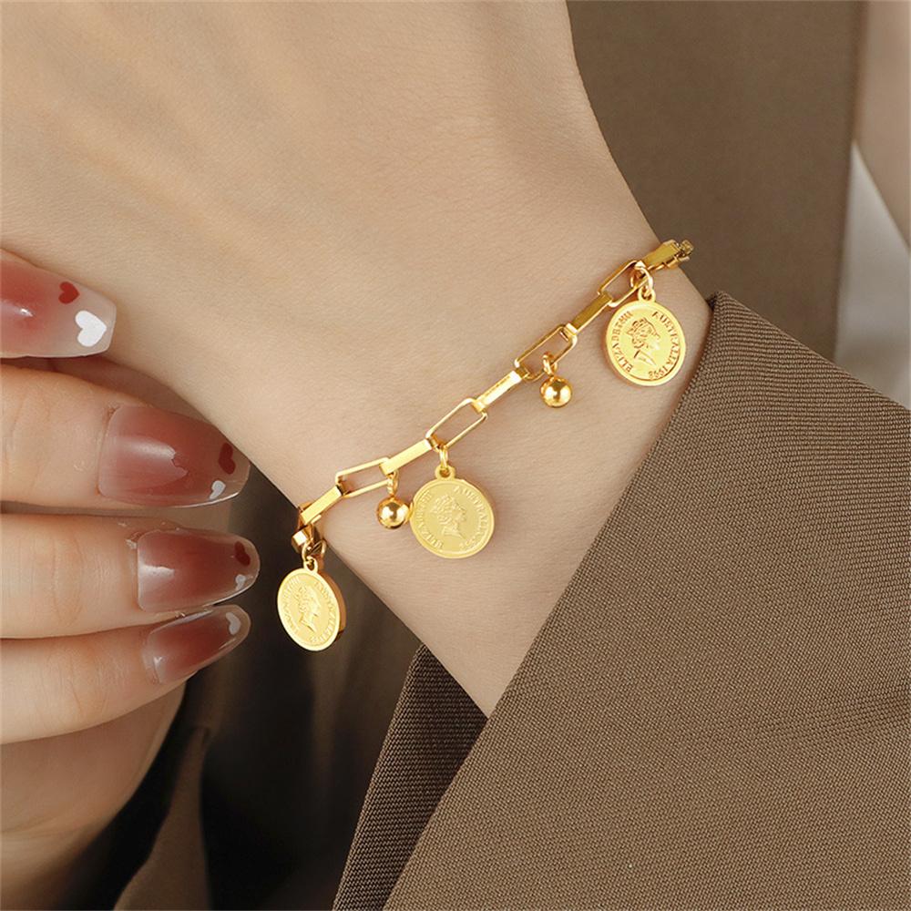 Punk  Chain Link Bracelet Female Gold Color Stainless Steel Beauty Queen Charm Bracelet for Women Jewelry Braclet 2025