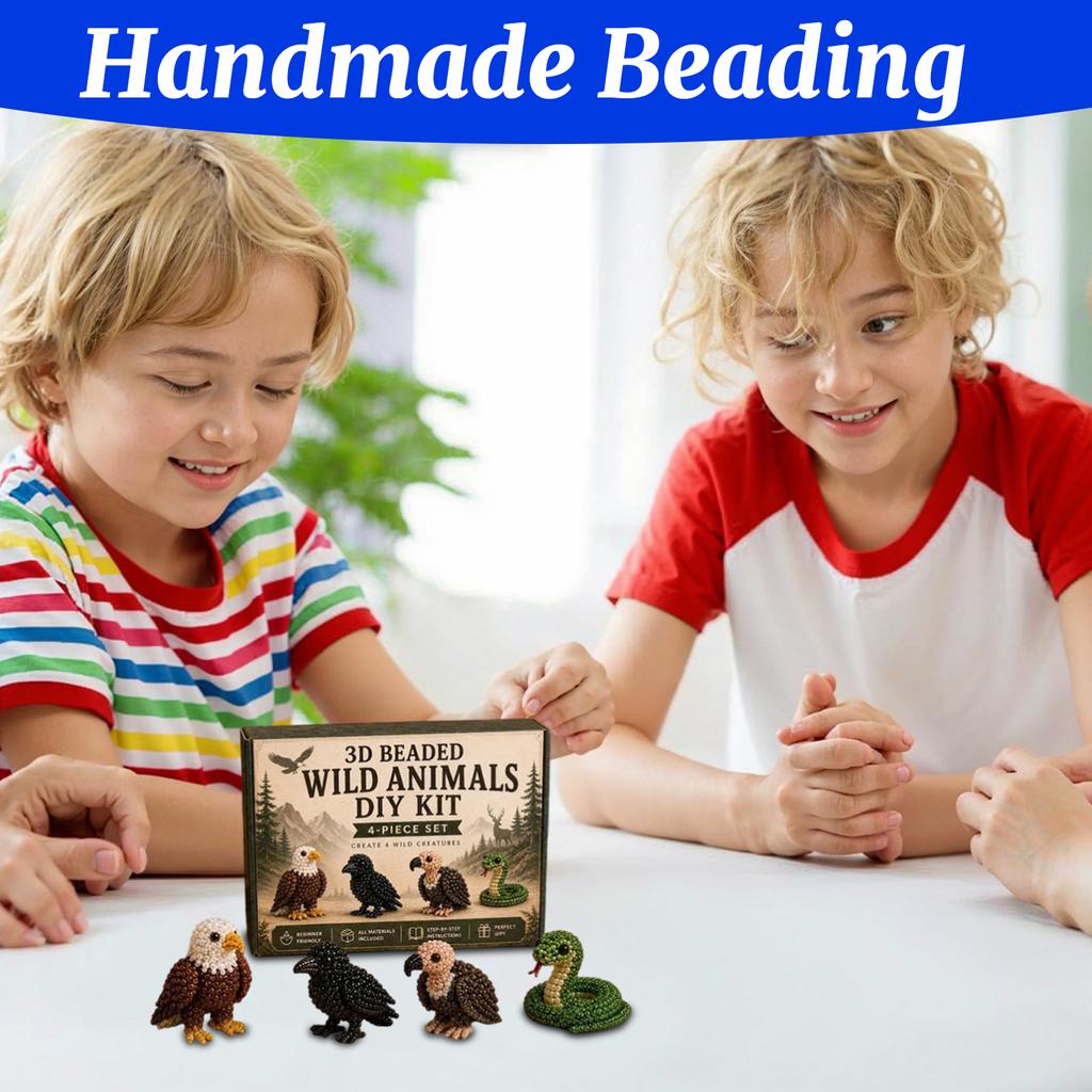 3D Perlen-Tier-Set DIY Tiere Set Enthält Materialien und Anleitungen zur Herstellung von vier Tierfiguren Geeignet für Anfänger und Hobbybastler