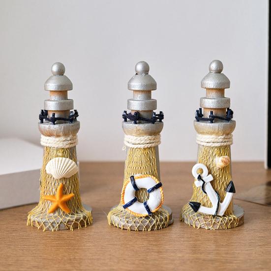 Rustic Wood Lighthouse Figurine, Nautical Lighthouse Ocean Beach Sculpture, Handcrafted Coastal Tabletop Centerpiece for Mantel Bookshelf Decor