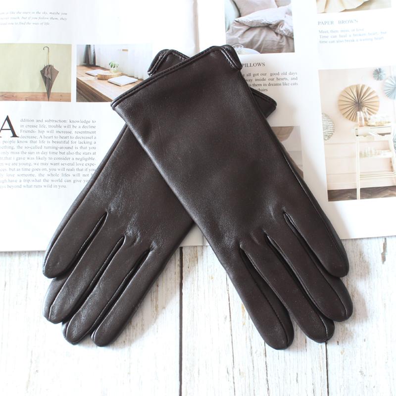 Ladies Sheepskin Gloves Classic Solid Color Versatile Leather Spring Knit Lining Cycling Driving Gloves Autumn