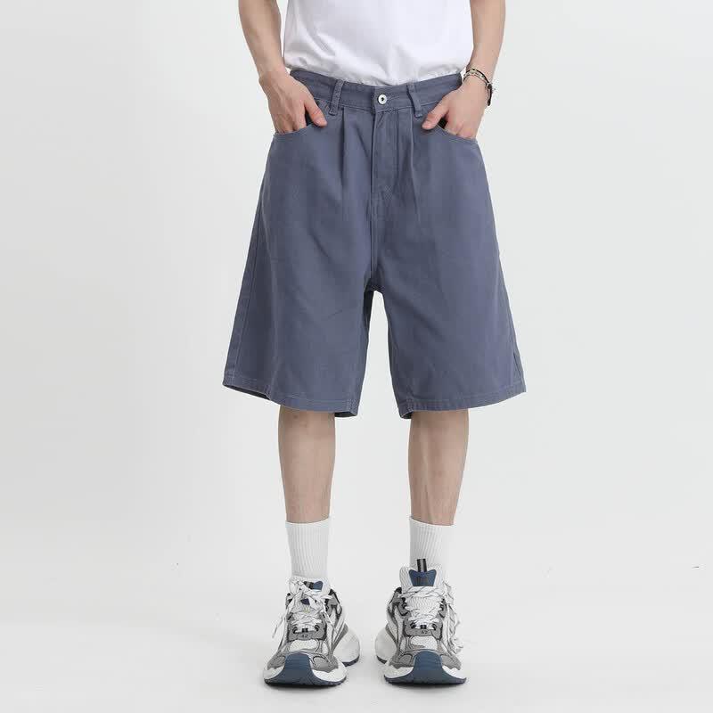 VOGUO RELAY Unisex Korean Style Washed Wide-Leg Casual Shorts