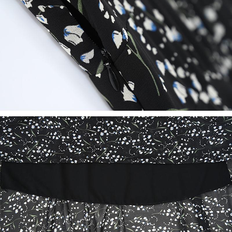 Chiffon-Langarmkleid, Frühling und Herbst, Blumen-Chiffon, Super-Fee-Taille, Strandkleid, langer Rock, Stoff, leicht, atmungsaktiv