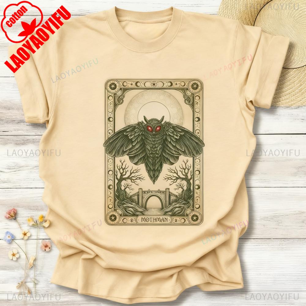 Mothman Tarot Tshirt Cryptid Graphic Tee Mythical Creature Paranormal Clothing Occult Fashion Mens Daily Life Cotton Tshirt