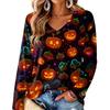 Women's V-Neck Long Sleeve Lightweight Halloween Print Blouse for Casual Wear