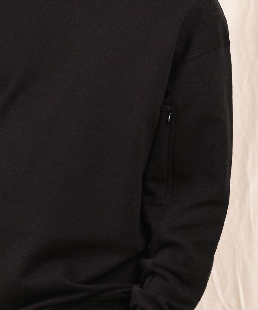Ellamo Terry Basic Plain Plain Sleeve Point Zipper Oversized Sweatshirt [Black]