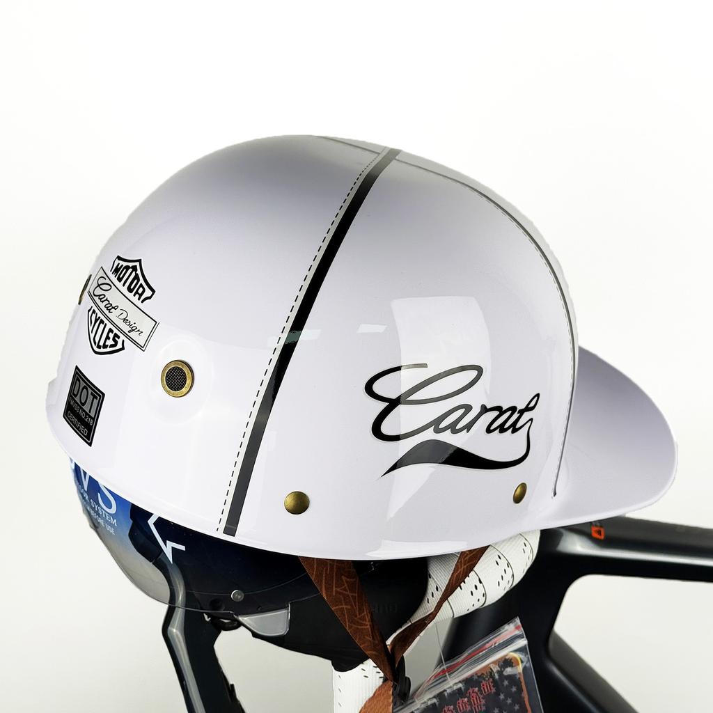 Motorcycle Retro Half Helmet with Blue Built-in Lenses Baseball Helmet For Harley Motorcycle Electric Scooter