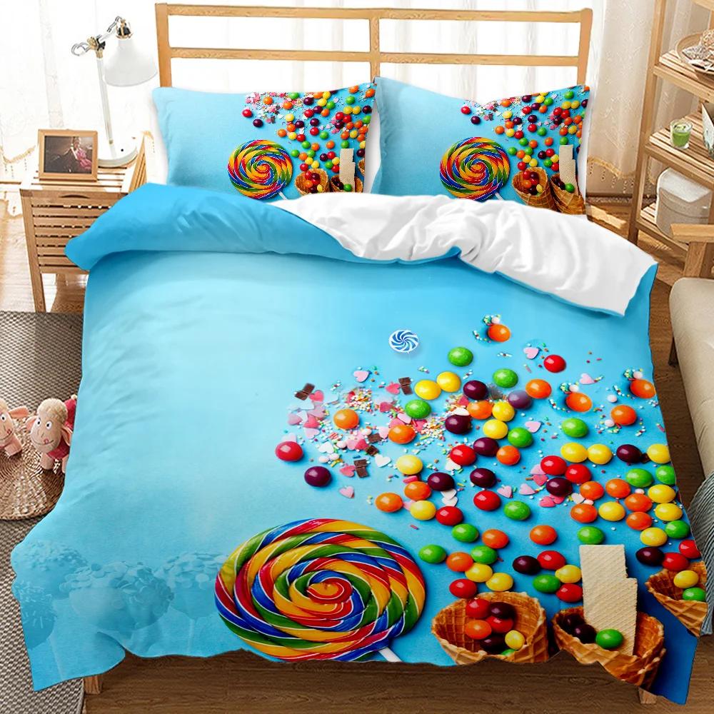 Dessert Dynetrekksett Fargerike Lollipops Sengetøysett Sjokolade Sukker Sengetøysett Fargede Godteri Snacks Polyester Dynetrekk