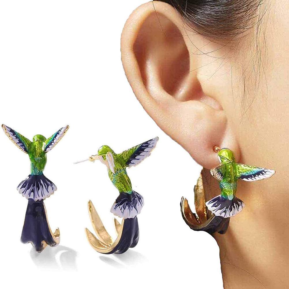 1 Pairs Simulation Hummingbird Earrings Cute Hummingbird Bird Metal Stud Earrings for Women Girl Gift