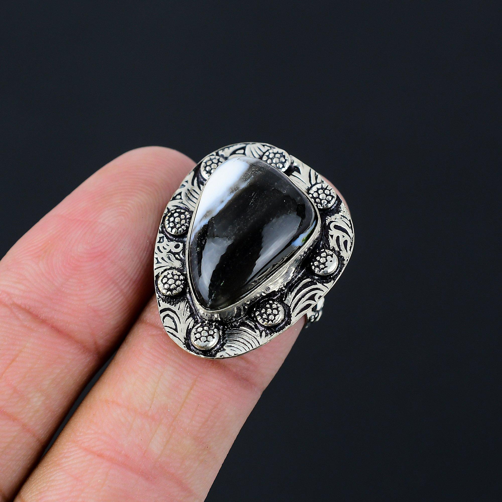 Серебро 925 пробы Опал Оуихи Блю Камень Дочь Кольцо для stacking Ювелирное изделие Размер 6.5 6.5