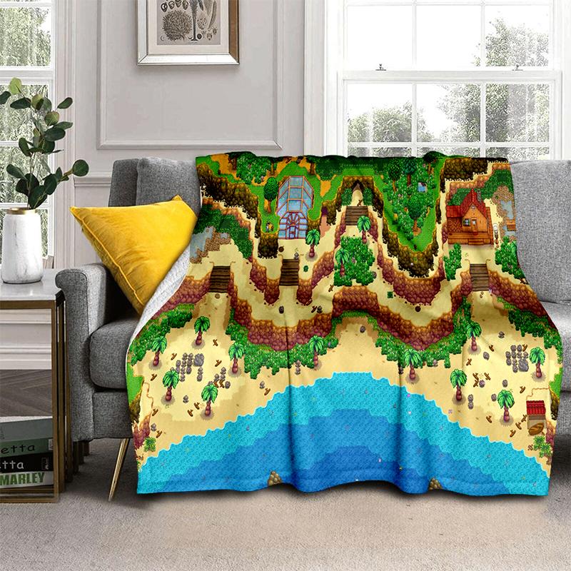 3D Stardew Valley Farm Map Game Cartoon Blanket,Soft Throw Blanket for Home Bedroom Bed Sofa Travel Picnic Cover Kids Gift