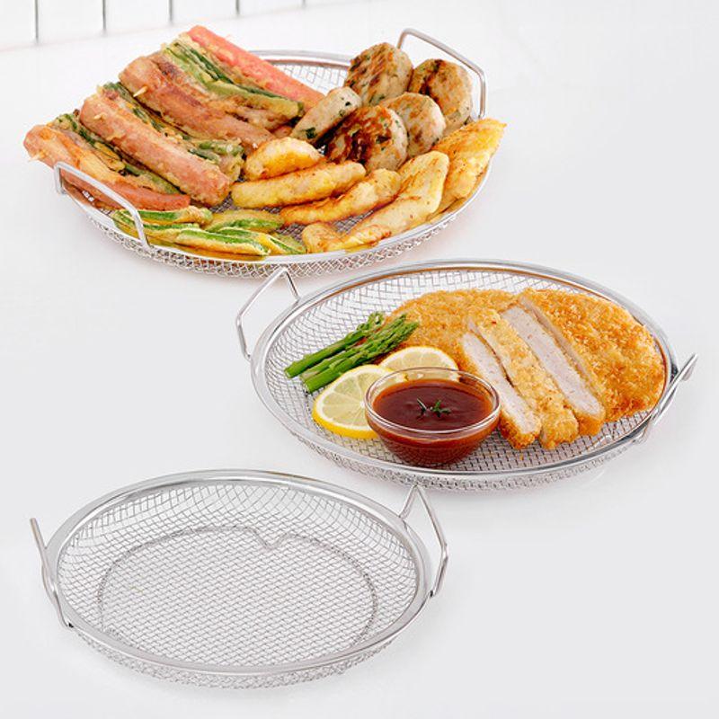 Wiedergeboren. J Edelstahlgriff-Tablett 24cm / Gitter-Frittierkorb