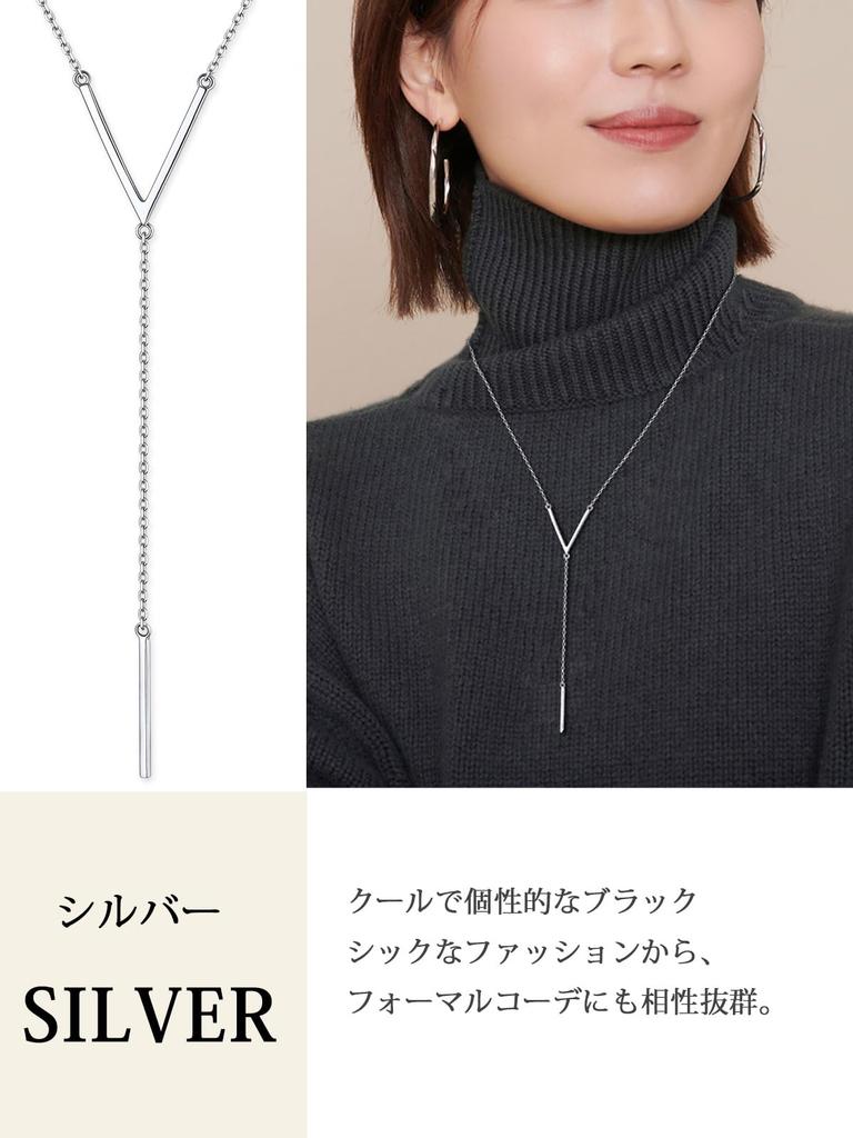 [ChicSilver] Long Y-shaped Pendant Necklace for Women - Popular, Sterling Silver 925, Simple Accessory