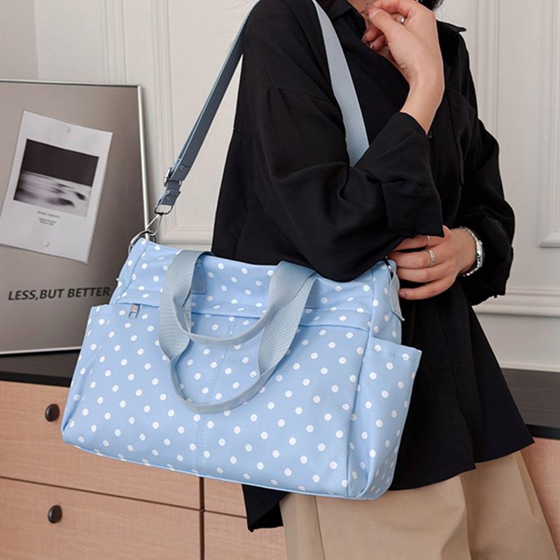 Korean Nylon Polka Dot Shoulder Bag Large Capacity Casual Fashion Travel Tote Bag Simple Crossbody Bags Lightweight Boston Bag