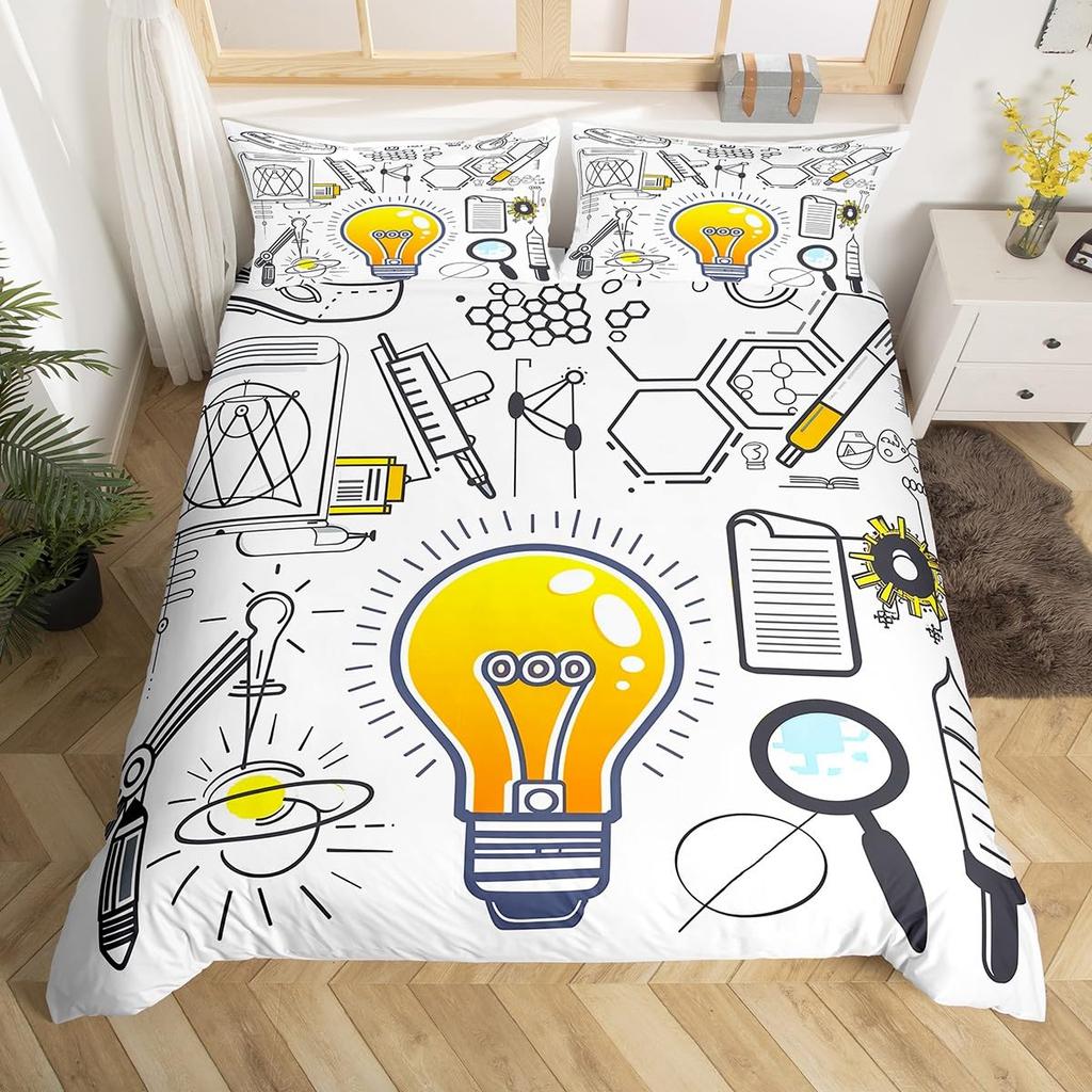 Cartoon Graffiti Bedding Set Back To School Duvet Cover For Kids Boys Girls BedroomMath Geometric Symbol Comforter Cover Twin
