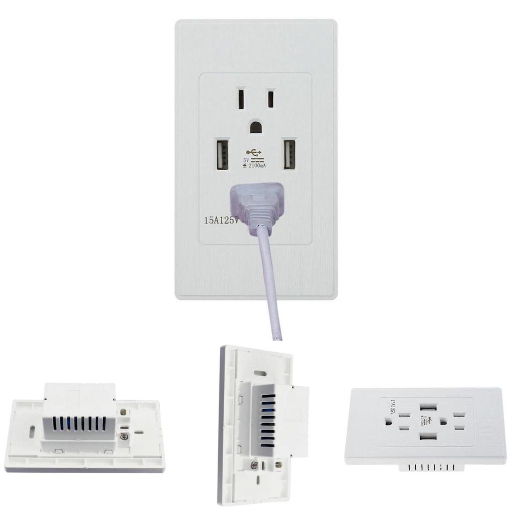 2 Pack Stylish 2 Outlet 2 Usb Port Wall Socket Charger Panel Set