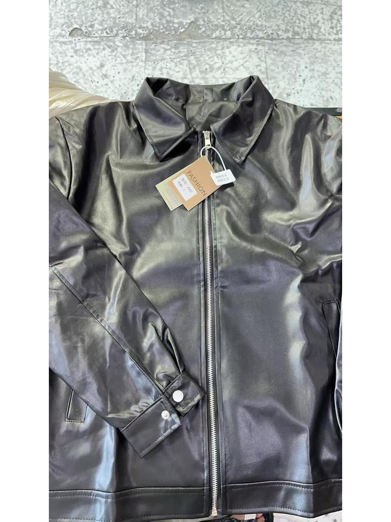 Men's Black Leather Pilot Jacket - Spring/Autumn Trendy Retro Motorcycle Style