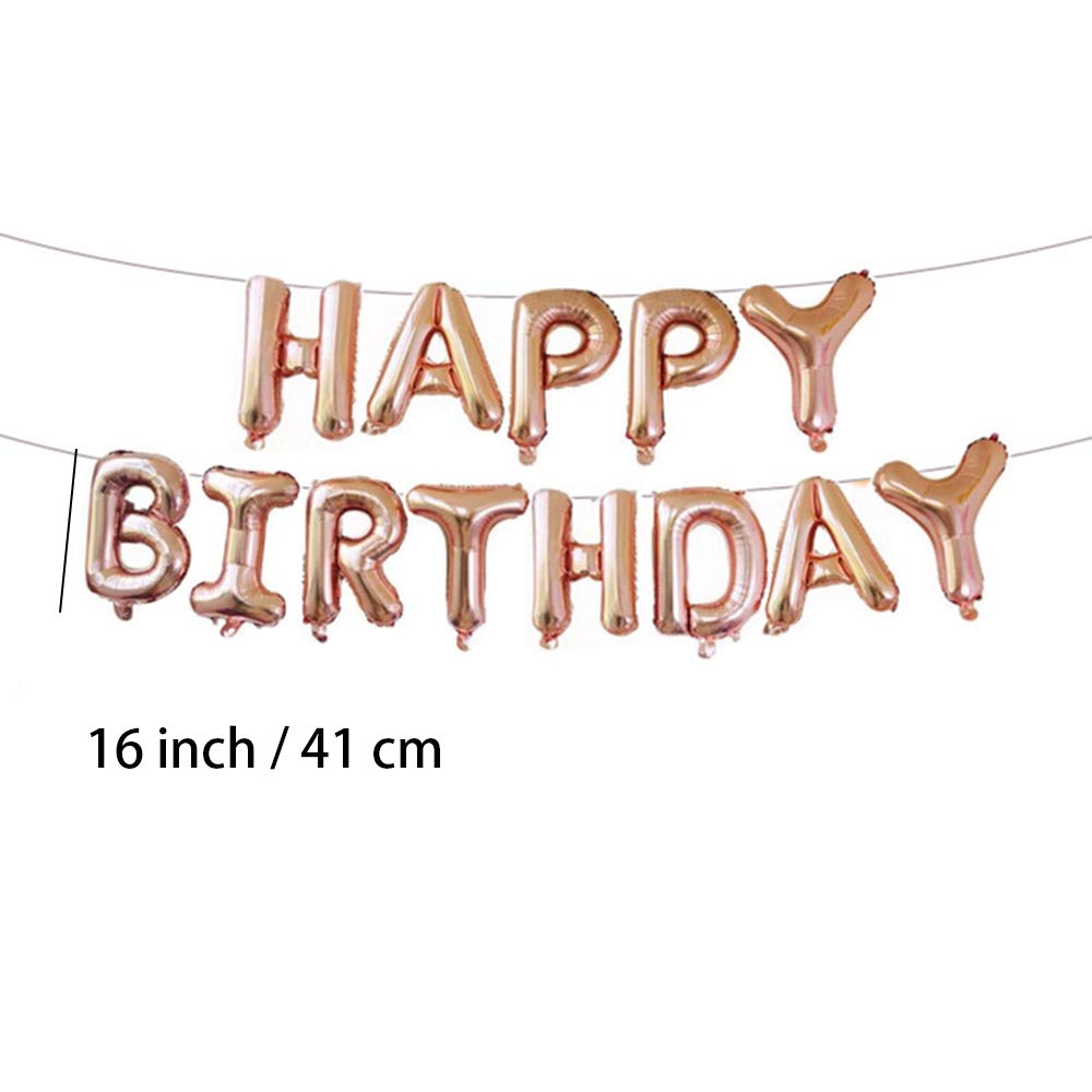 Shuxy Aluminum Foil Banner Balloons Hangout Happy Birthday Letter Balloons for Party Decorations Rose Gold -