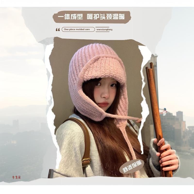 Warm Cozy Knitted Ear Flap Hat Cute Cherry Decor Perfect For Winter Outdoor Wear Women Teen Girls