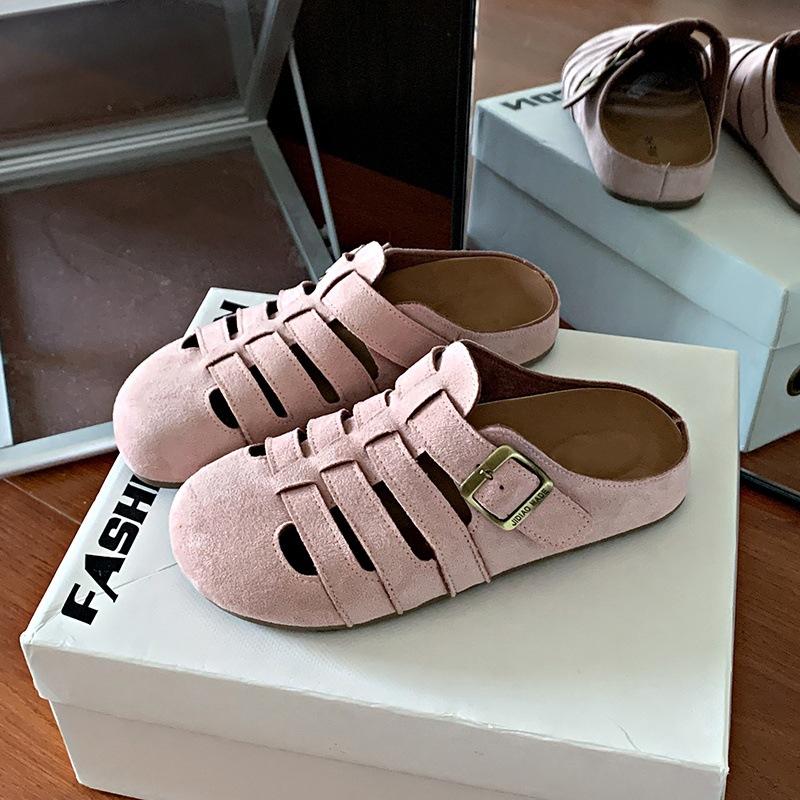 Retro women's versatile new spring and summer outer wear one pedal lazy hollow bag head half slippers