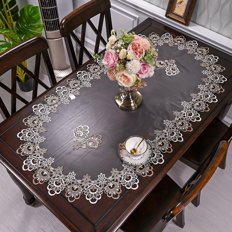 European Oval Living Room Table Mat Tea Table Dining Table Cloth Lace Edge Fabric Heat-resistant and Dustproof Tablecloth