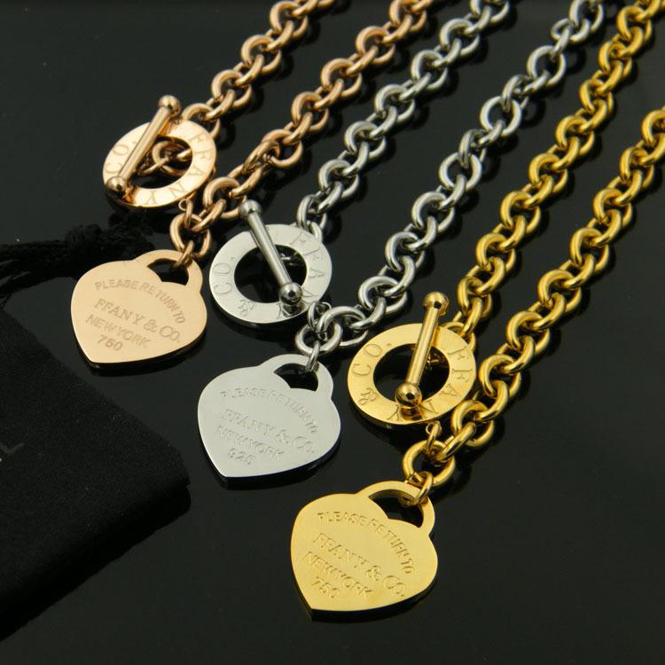 Heart-Shaped OT Buckle Chunky Titanium Steel Necklace - Rose Gold Chain 