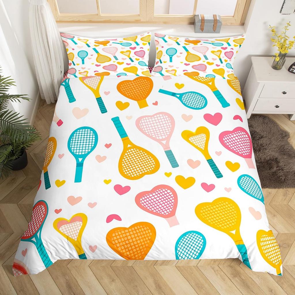 Badminton Duvet Cover Set Kids Badminton Sports Bedding Set Boys Girls Room Decor Ball Games Pattern Black Comforter Cover Sets
