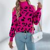 Women S Leopard Print Long Sleeve High Neck Casual Sweater