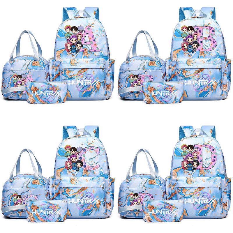 3Pcs/set 26 English Letter K-pop Printed Backpack Handbag Pencil Case for Teenager Student Girl Boy Bookbag Schoolbag Women Large Capacity Travel Bag