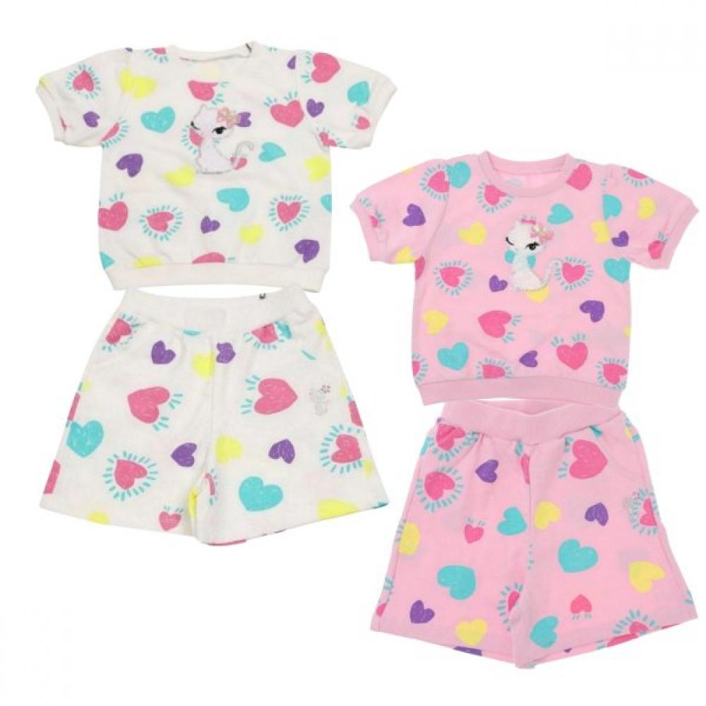 

French Cat Heart Print Two Piece Set Option 1 Q52dkt311p151 Pink/110