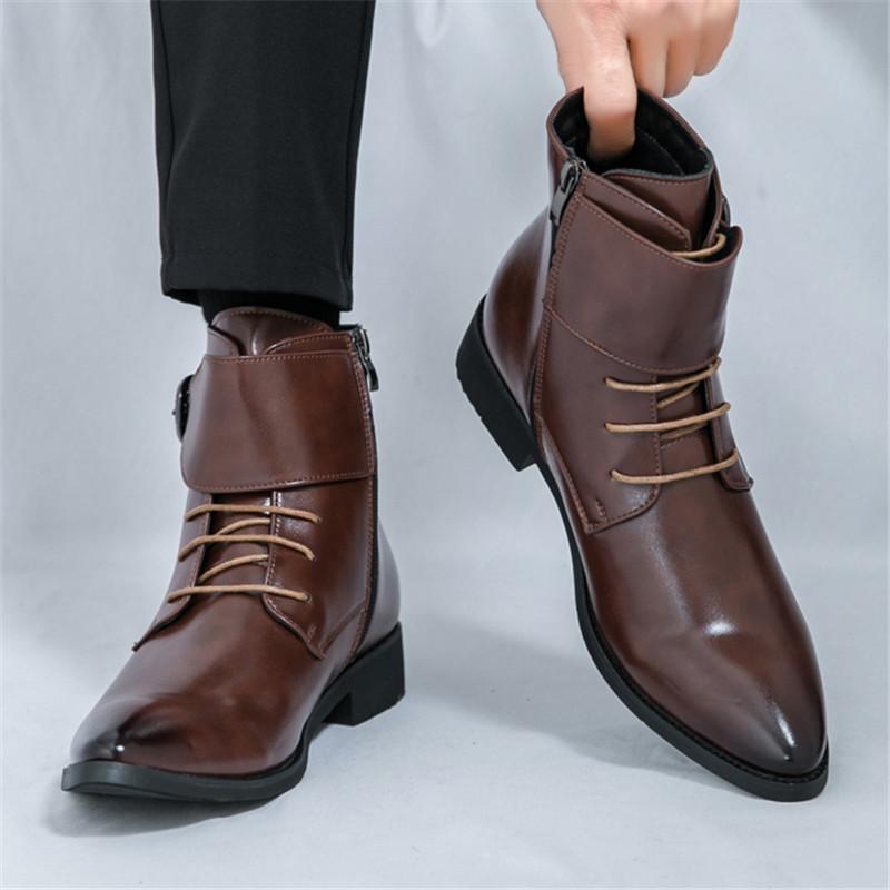 Fashion New Men's Pointed Lace Up Patchwork Monk Strap Ankle Boots British Designer Botas Trend Casual Luxury High-top Punk Rock Shoes