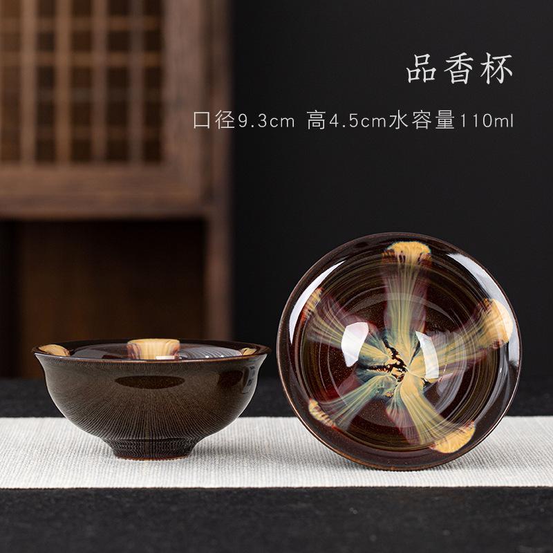 Jun Kiln Tenmoku Glaze Large Tea Cup Creative Cup with Colorful Ceramic Tea Bowl Sand Gold Douli Cup Kung Fu Tea Set Master Cup