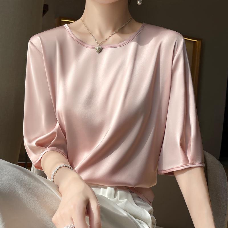 

2025 Women s Summer Loose Round Neck Five-Sleeve T-Shirt XXXL