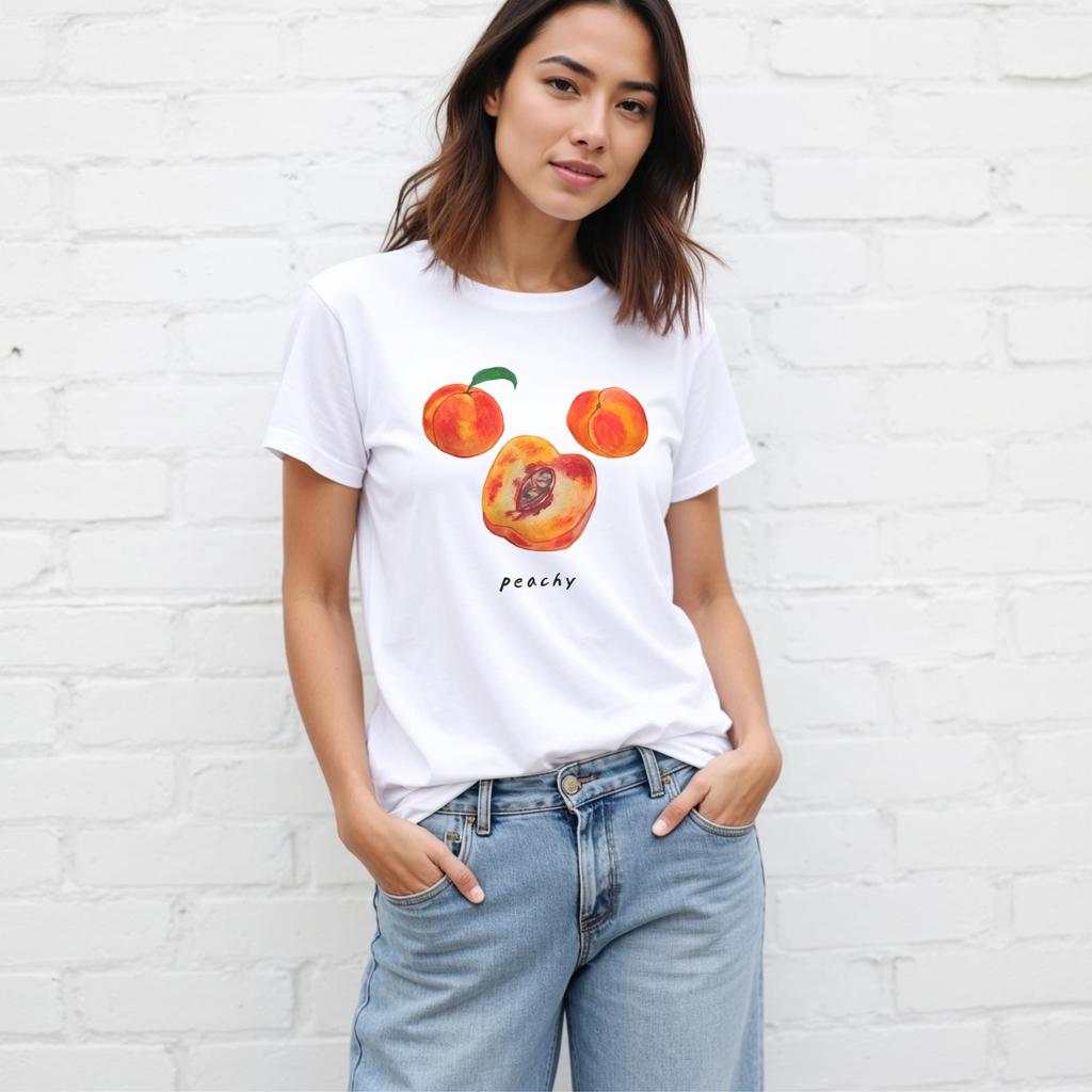 Peachy Graphic T-Shirt: Women's Summer Fruit Soft Cotton Top