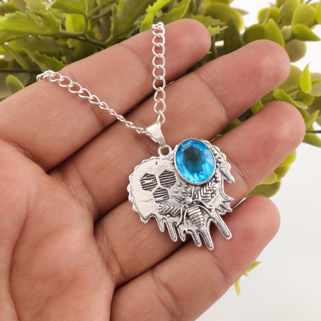 Swiss Blue Topaz Gemstone 925 Sterling Silver Jewelry Pendant 1.49" Gift For Mom CP-28-8